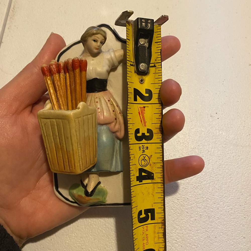 Vintage Bisque Porcelain Match Holder Woman with Basket Wall Hanging Plaque - Picture 8 of 8